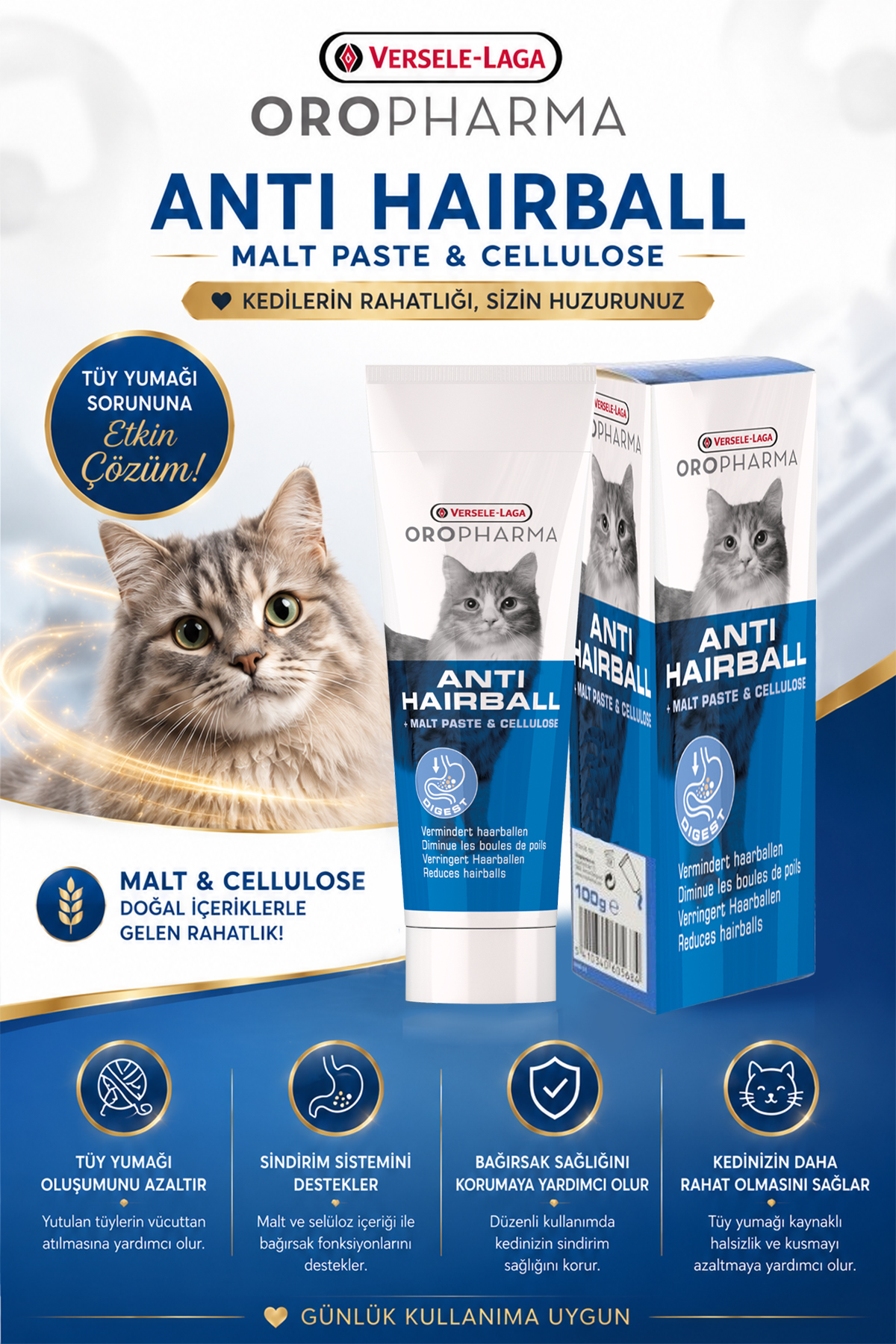 VERSELE LAGA OROP. ANTİ HAİRBALL KEDİ MALT MACUNU 100G
