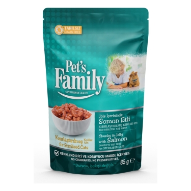 Pets Famıly Pouch Kısırlaşt. Kedi Somonlu Jöle 85g