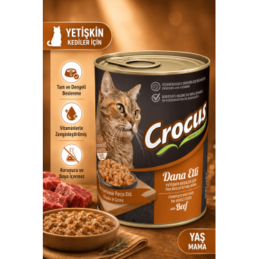 Crocus Yetişkin Kedi Dana Etli Yaş Mama 400g