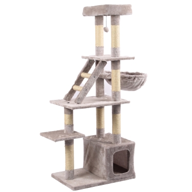 Tommy Çok Katlı Lüks Kedi Evli Tırmalama Gri 60*40*148