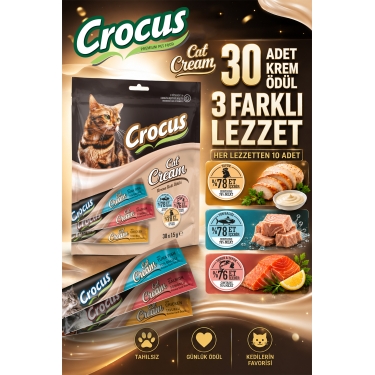 Crocus Çoklu Tavuklu & Ton Balıklı & Somonlu Krema Kedi Ödülü 30x15g